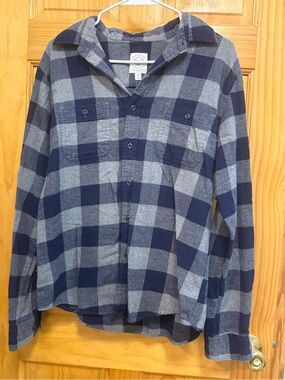 True Craft Denim-Look Plaid Shirt in Blue and Gray size M